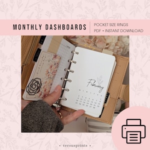 Taschenplaner Monatliches Dashboard Einsätze, Kalender 2026, Digitaler Download, Montag und Sonntag Start