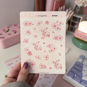 Adesivi Fiori di Ciliegio, Disegnati a mano, Sticker Decorativi Primaverili per Agende e Planner