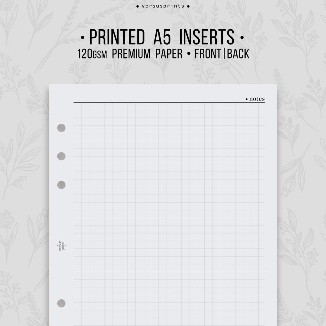 PRINTED A5 Notes Inserts, Minimal Planner Refills, Grid Pages, 6-ring ...