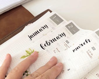 Pegatinas mensuales para diarios y agendas, etiquetas con letras claras