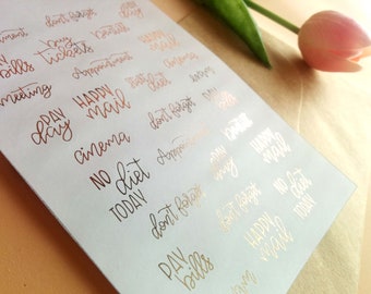 Foil Stickers, Everyday Planner Words, Rose Gold Foil Appointment, Payday, Day Off, Happy Mail, Functional Stickers