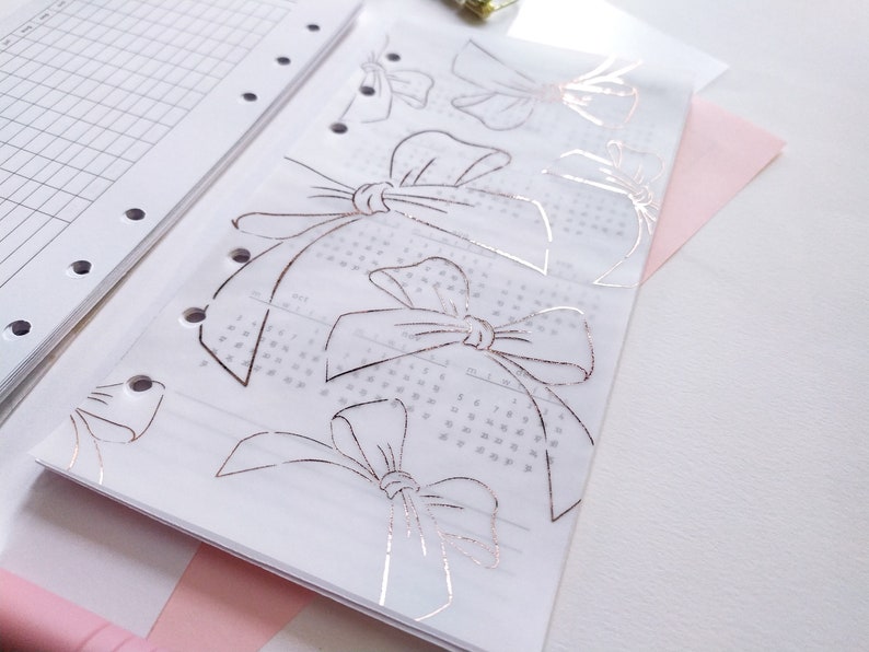 Bow Vellum Dashboard Rose Gold Foil Planner Insert Overlay Etsy