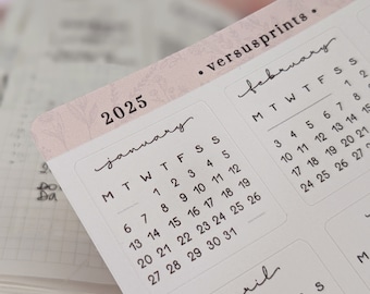 2025 Calendar Stickers, Mini Months for Journals, Monday or Sunday Start, Funtional Planner Stickers