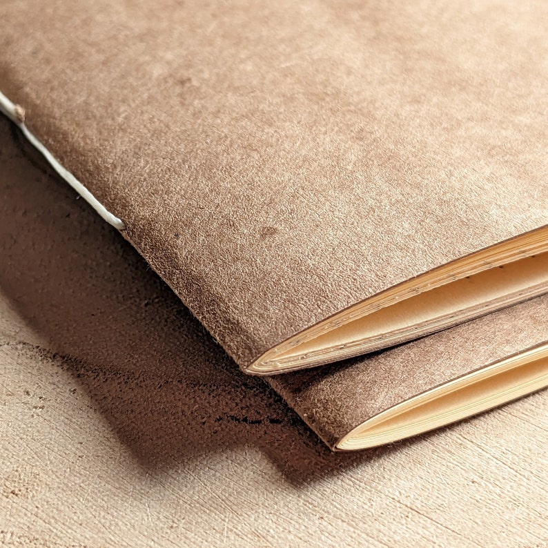 Refill till anteckningsblock med ljusgult papper och brunt kartongomslag, handsydd anteckningsbok, 60 sidor, prickad, linjerad, rutmönster eller slät, alla storlekar bild 6