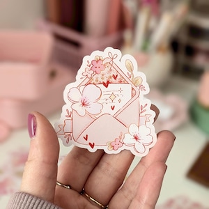 Adesivo Busta Mail Fiorita, Vinile Semi-Gloss, Disegnato a Mano, Cancelleria Decorativa, Sticker per Laptop e Superfici Lisce