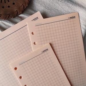 PRINTED Notes Insert on Peach Colored Paper, Agenda Refills for 6-Ring Planners, Lined or Grid Pages