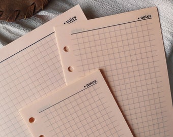 PRINTED Peach Grid Notes Inserts for 6-Ring Planners, Lined Agenda Refills