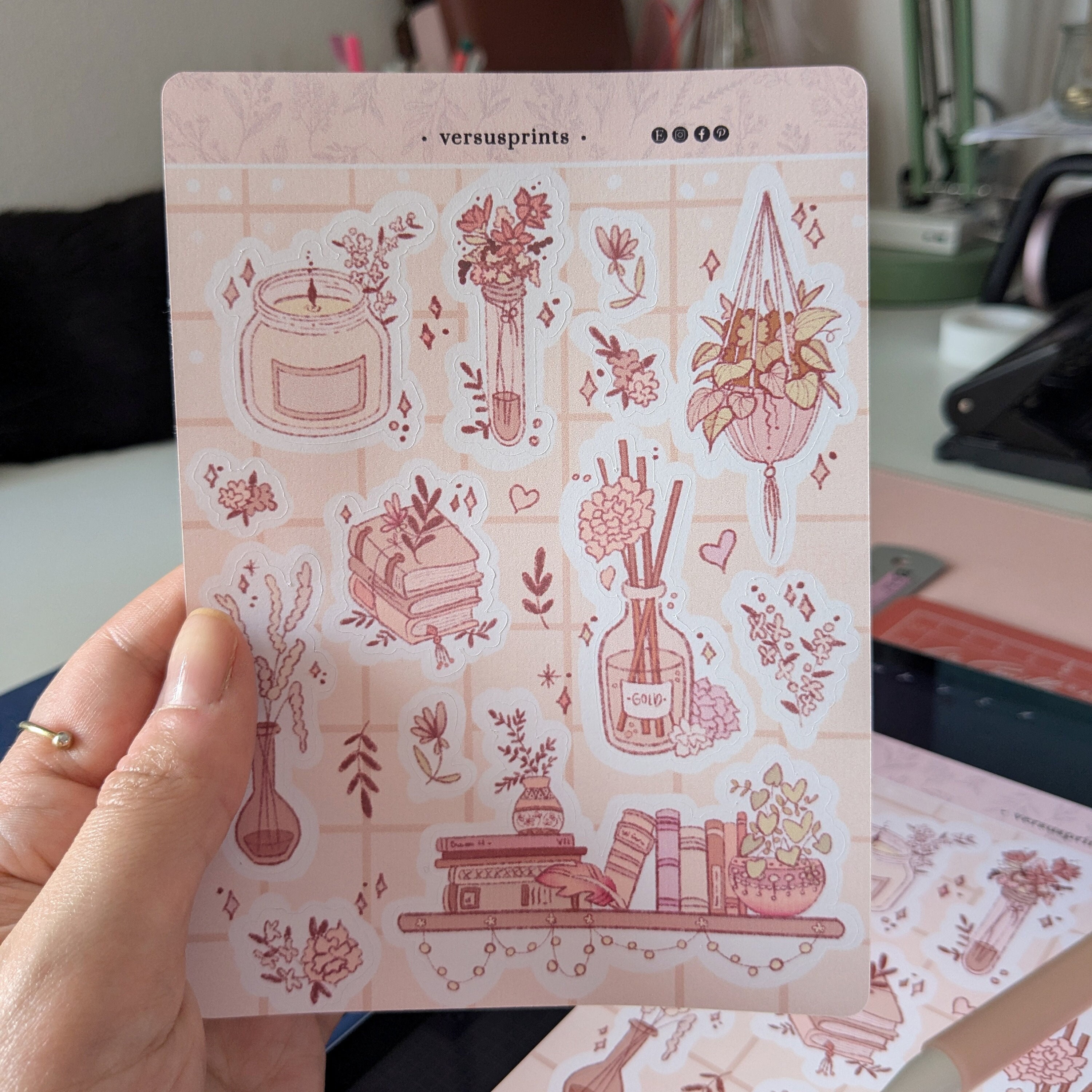 Books, Candles and Flowers Planner Stickers, Scrapbooking Deco, Cozy Aesthetic, Neutral Palette, Pink Cottage Theme