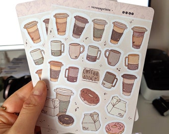 Coffee Mugs Planner Stickers, Hand-Drawn Cute Cups, Breakfast Stickers for Journaling