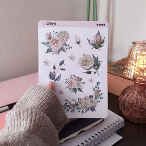 Sticker Rose, Adesivi Fiori Bianchi Acquerello, Adatti per tutti i Planner, Journal e Progetti Scrapbooking, Adesivi Primaverili