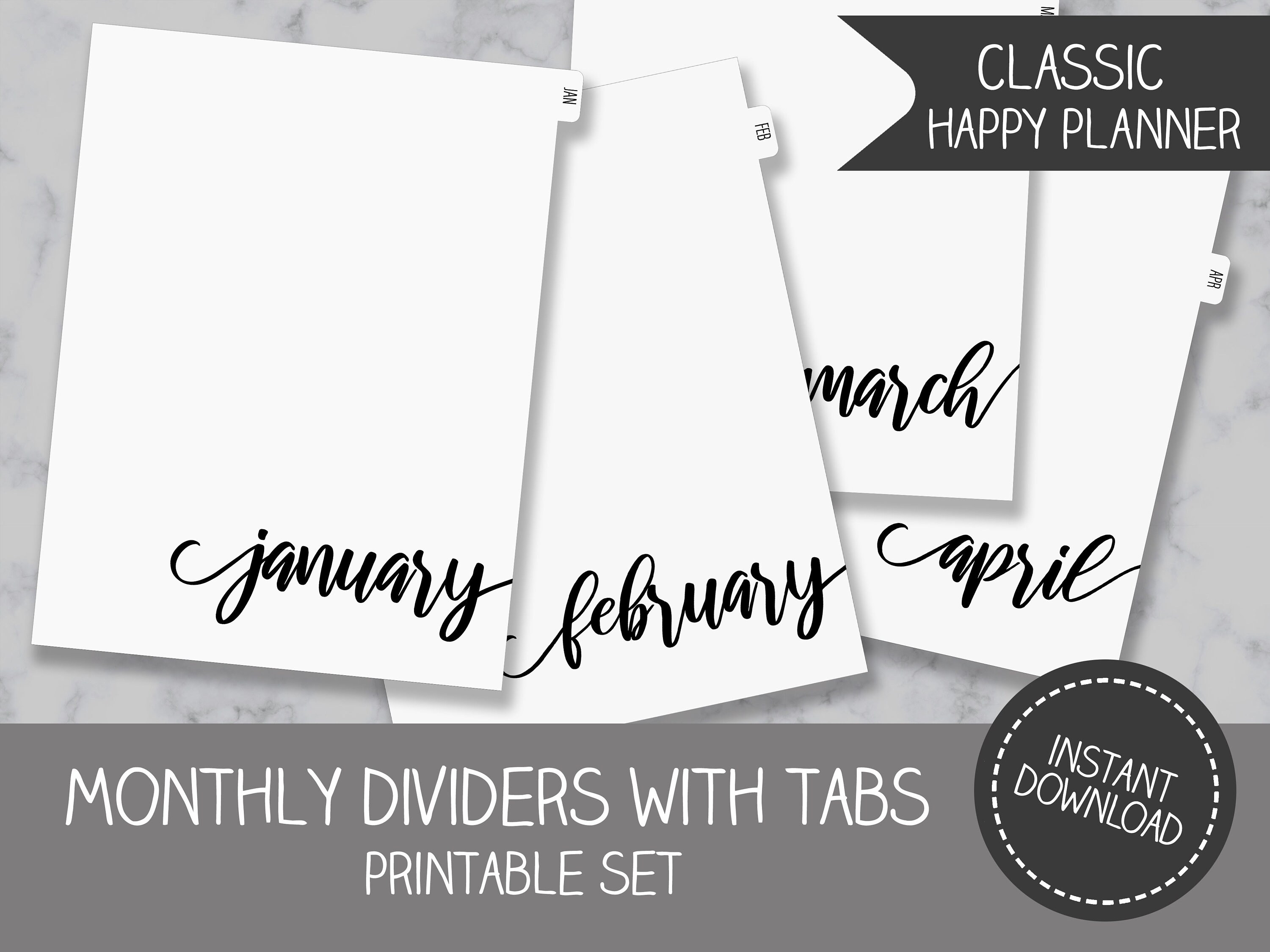 Classic Happy Planner Printable Monthly Dividers Minimal | Etsy