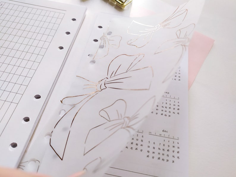 Bow Vellum Dashboard Rose Gold Foil Planner Insert Overlay Etsy