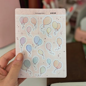 Adesivi Decorativi a forma di Palloncini per Planner, Agende e Journal, Colori Pastello, Disegnati a Mano