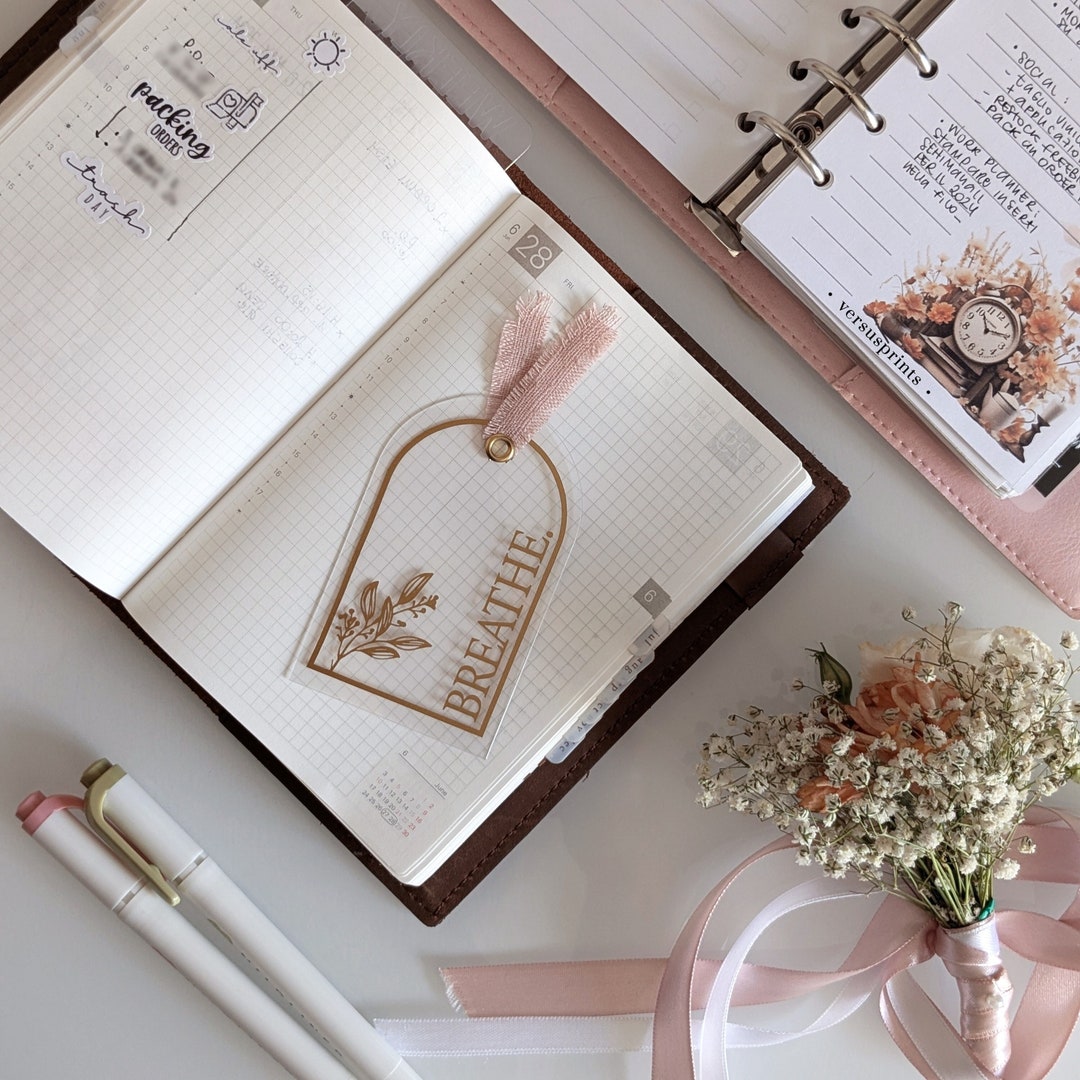 Planner Card, Clear Journaling Page Marker With Eyelet and Blush Ribbon ...