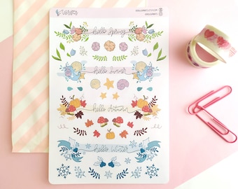 Seasons Planner Stickers, Seasons Headers Stickers, Floral Stickers, Hand-Drawn Stickers, Planner Accessories