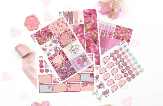 Weekly Planner Sticker Kit, 5 Sheets, Girly Floral Stickers, Watercolor Sticker Kit