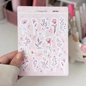 Sticker Floreali, Adesivi Botanici Disegnati a Mano per Agende, Colori Caldi