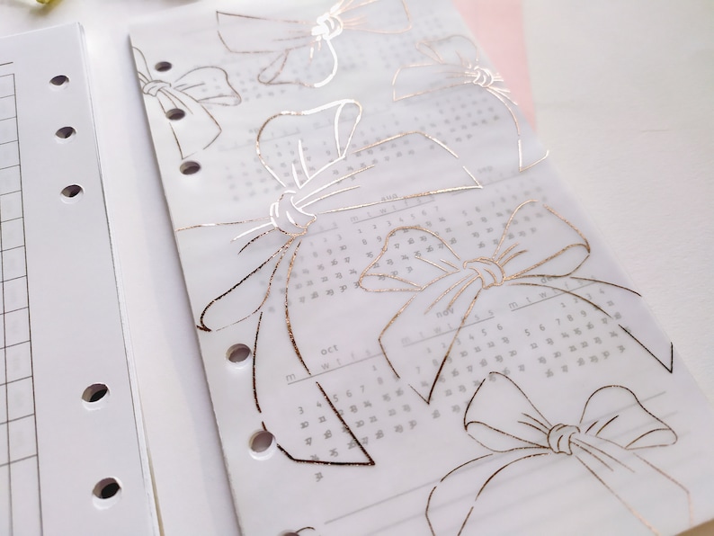 Bow Vellum Dashboard Rose Gold Foil Planner Insert Overlay Etsy