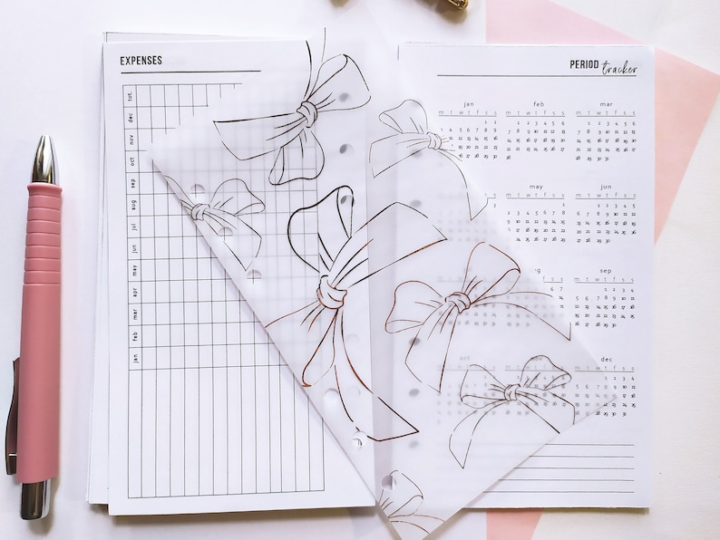 Bow Vellum Dashboard Rose Gold Foil Planner Insert Overlay Etsy