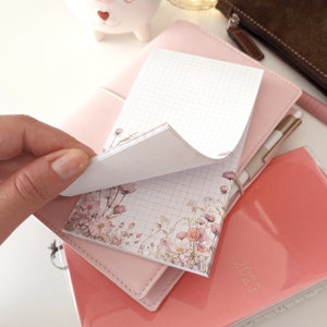 Block Notes a Quadretti, Notepad Fatti a Mano, 50 Pagine, Tema Floreale, Appunti, Reminder e Liste