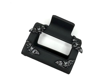 Pinza pequeña para el pelo negra con murciélagos: accesorio gótico y espeluznante para Halloween. Pinza negra para el pelo.