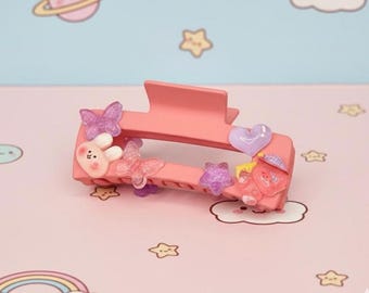 Large Pink Kawaii Hair Claw Clip with Cute Charms – Aesthetic Pastel Accessory — Pink Hair Claw