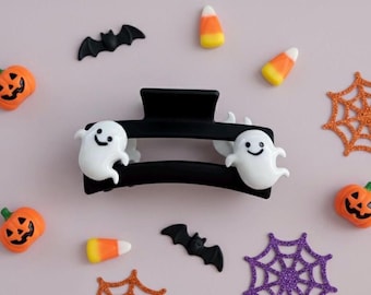 Large Black Hair Claw with Ghosts—  Black Hair Claw | Halloween | Hair Accessories | Halloween Hair Accessories | Spooky