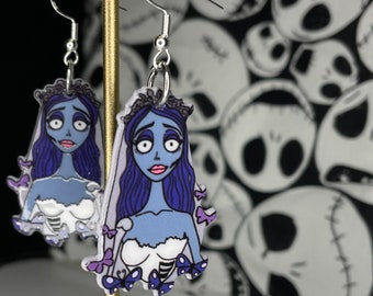Corpse Bride silver stud earrings retro vintage gothic Tim Burton Halloween 