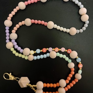 Pastel/rainbow personalized teacher lanyard