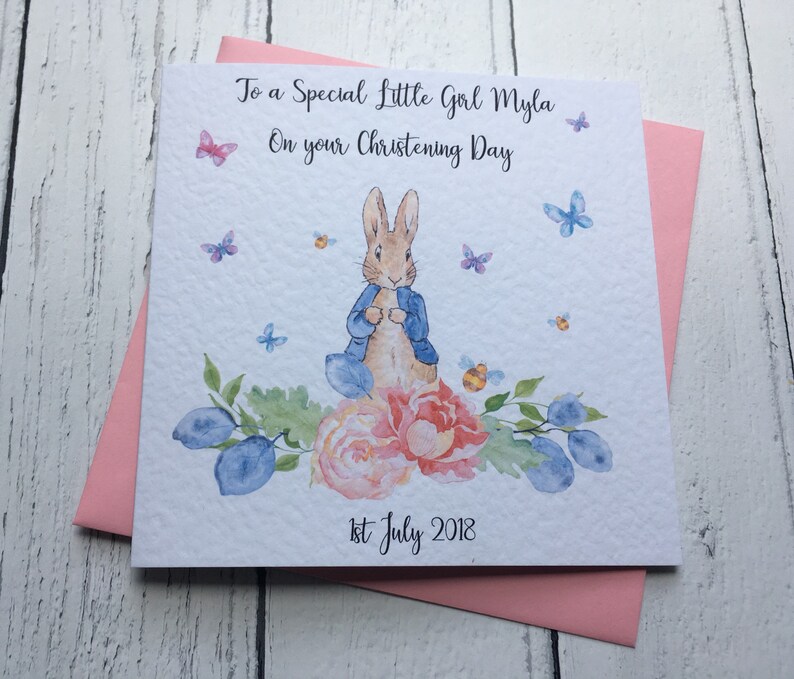 Personalised Girls Peter Rabbit Christening Card Baptism Etsy UK