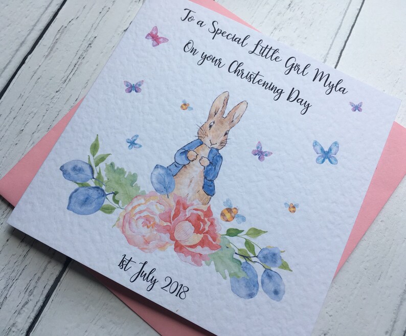 Personalised Girls Peter Rabbit Christening Card Baptism Etsy UK