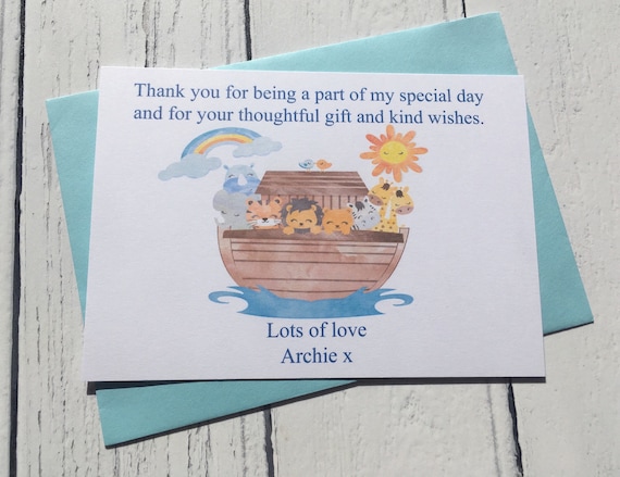 Personalised Boys Noah/'s Ark Thank you Note Cards Christening envelopes x 10