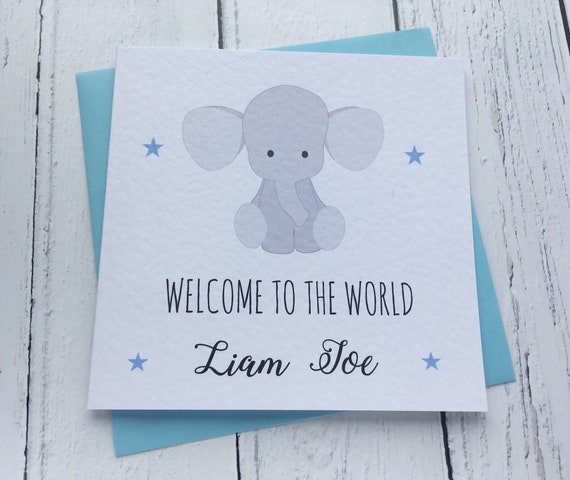 Personalised Cute Baby Elephant New Baby Boy Welcome To Etsy