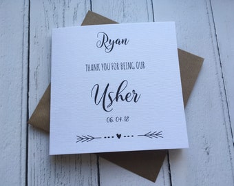 Personalised Simple Thank you for being our Usher card wedding day card
