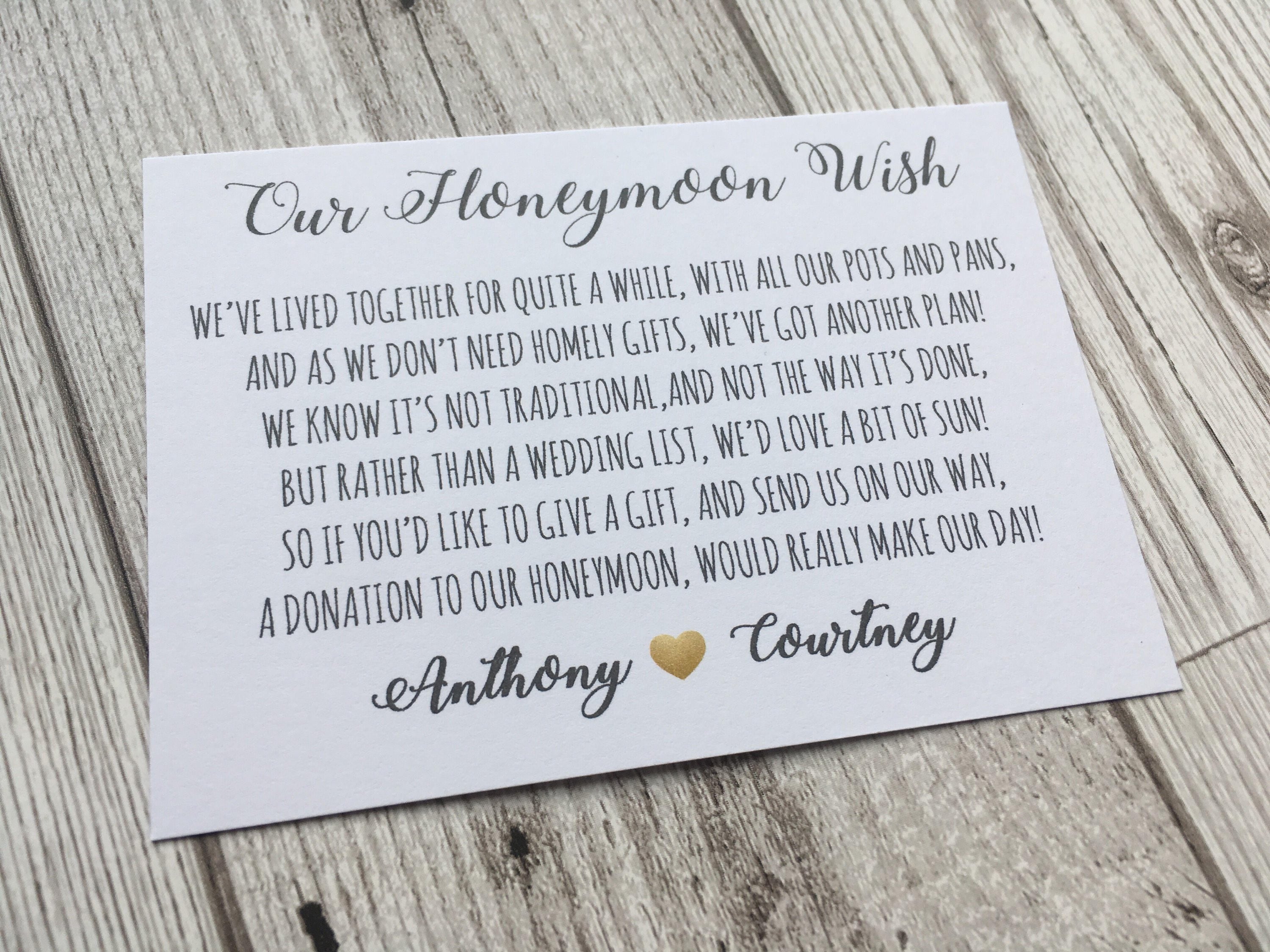 Personalised Wedding Honeymoon wish Money Poem Request Cards Etsy