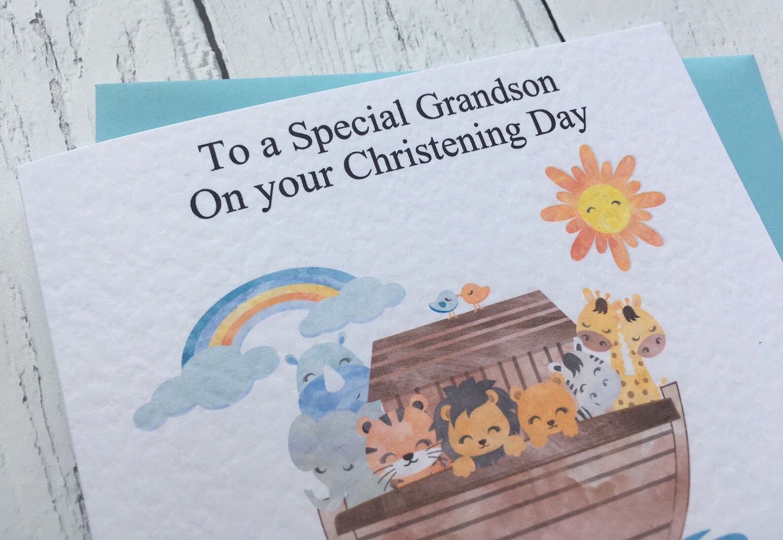 Personalised Cute Boys Noahs Ark Christening Card Grandson Etsy UK