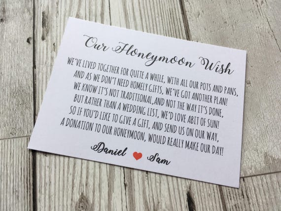 Personalised Wedding Honeymoon Wish Money Poem Request Cards Etsy