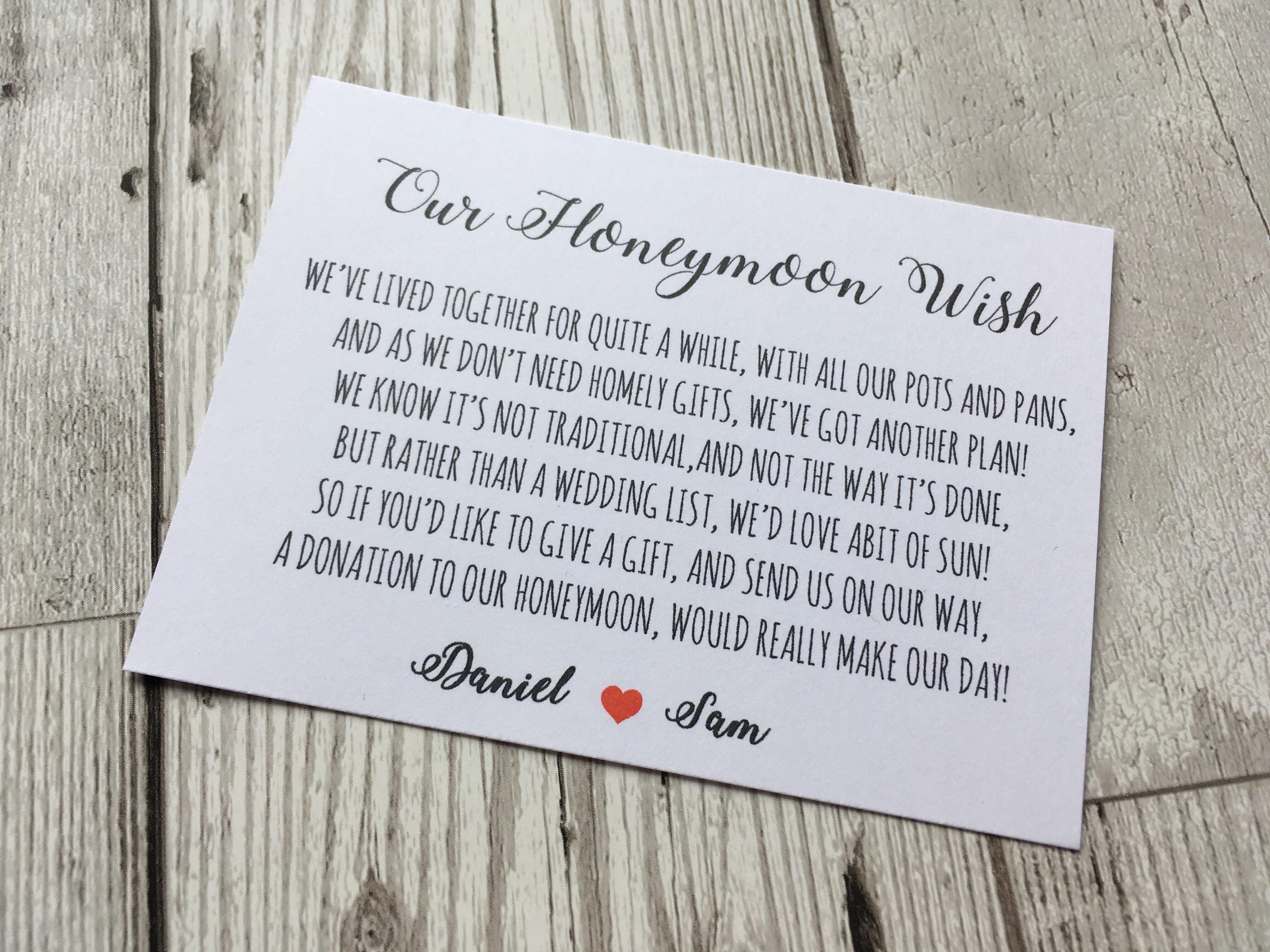 Personalised Wedding Money Poem Honeymoon Wish Cards With Printed My