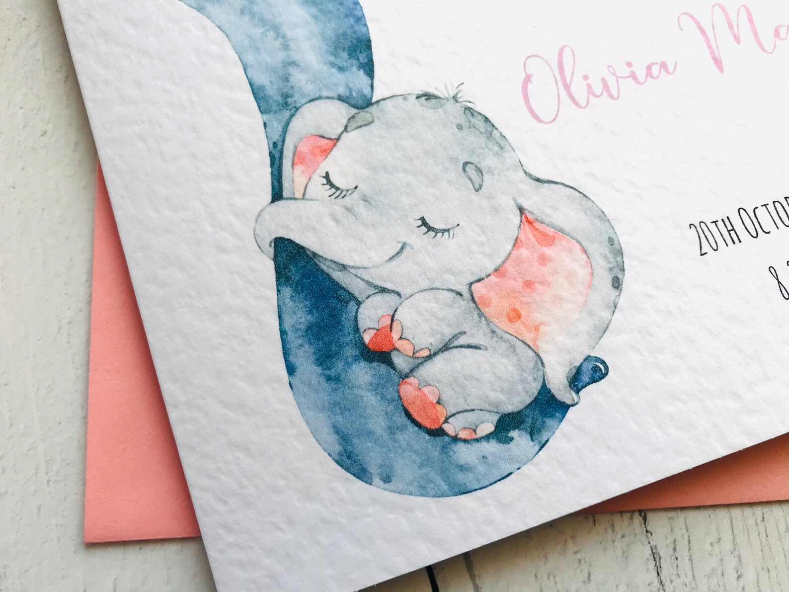 Personalised Elephant New Baby Girl Card Keepsake card new Etsy