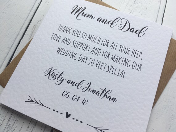 Beautiful Greenery Wreath Thank You Mum /& Dad Wedding Card Parents Step Parents