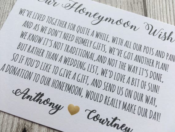 Wedding Personalised Wedding Honeymoon Wish Poem Favour Request