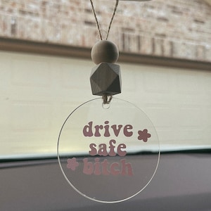 drive safe retro car charm, cute car accessories, rearview mirror car charm