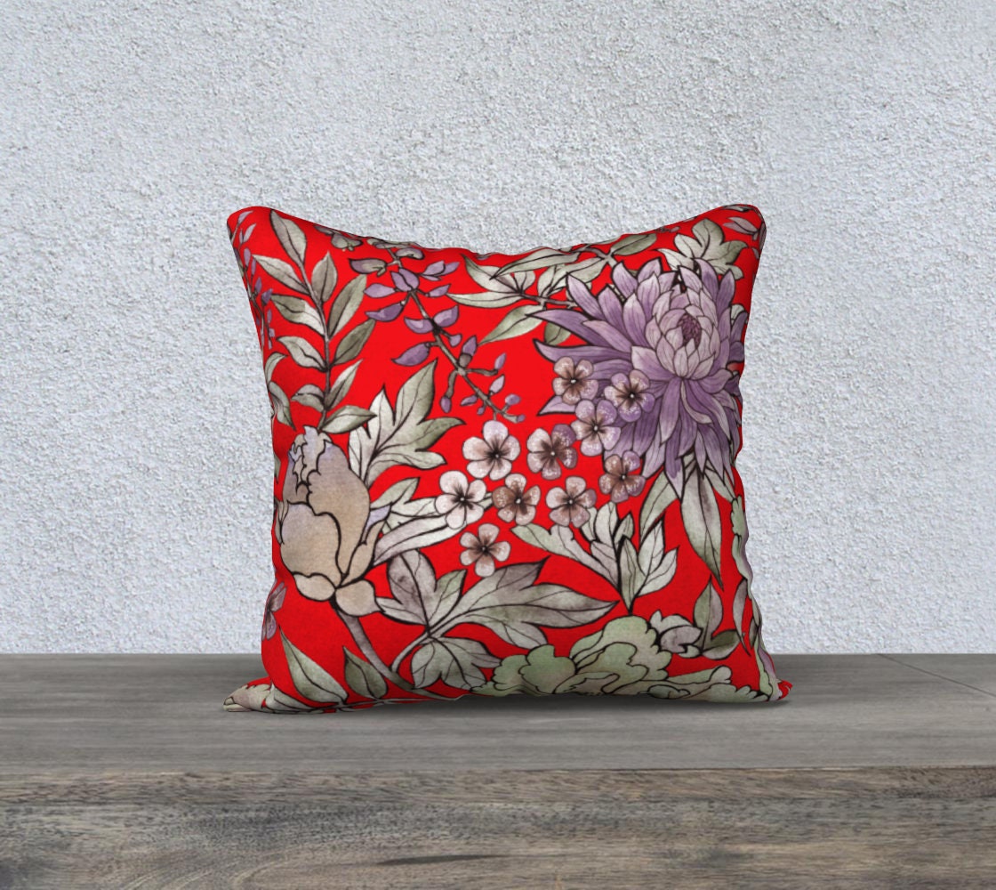 18 x18 Oreiller Japonais Rouge / Purple Flower | Etsy