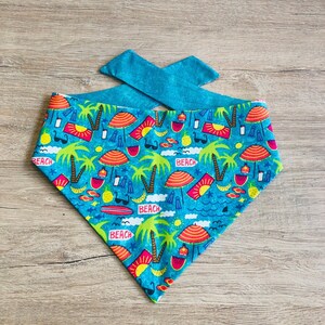 Beach Bandana Dog Bandana, Summer Dog Bandana, Over the Collar, Reversible Dog Bandana, Snap on bandana, Tie on bandana, summer dog, pet