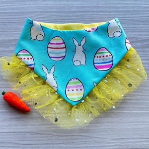 Easter Dog bandana with ruffles, Bunnies eggs Snap on Bandana, Matching hair-bow, accessories for pets, cat bandana, spring scarf for pets