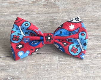 Red and Blue floral Dog Bowtie, pet accessories, bow ties, dog accessories, dog collar, pet bow tie