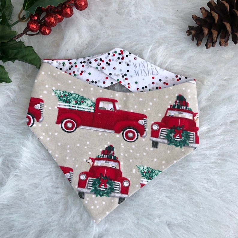New Red Truck Christmas Tree Dog Bandana Reversible Dog Etsy