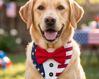 Vaterhaftes Hunde-Smoking-Bandana, 4. Juli Haustier-Bandana, USA-Flaggen-Hundeschal, Unabhängigkeitstag-Hundegeschenk, amerikanische Flaggen-Hundebandana