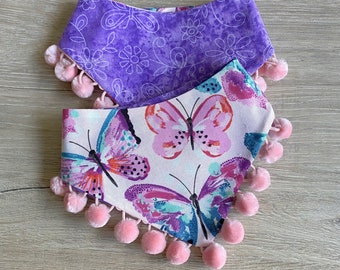 Butterfly Dog Bandana, Dog Accessories, Puppy Bow, Pet Scarf, reversible, snaps on, tie on, summer bandana,cute bandana