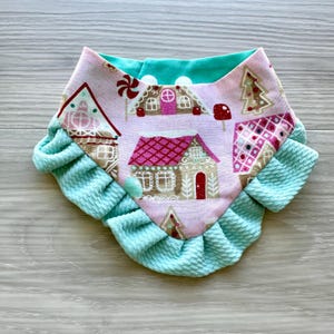 Christmas Pink Ginger Bread dog Bandana W/Ruffles, Christmas dog gift, pet neckwear for the holidays, dog accessories